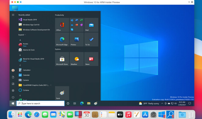 Windows 10 for ARM Insider Preview unter Parallels auf M1-Mac