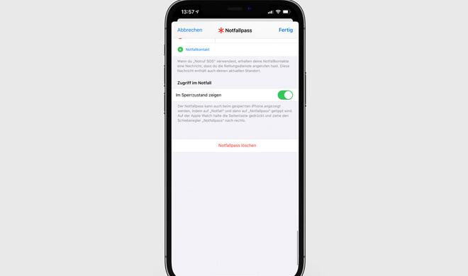 Notfallpass auf dem Sperrbildschirm