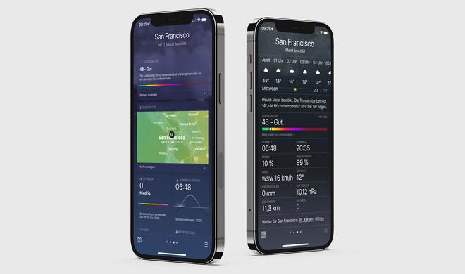Optisch hat Apple in iOS 15 die Wetter-App gegenüber iOS 14 deutlich aufgewertet