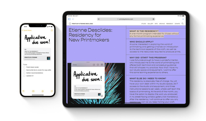 Schnellnotizen sind seit iPadOS 15 und macOS Monterey verfügbar