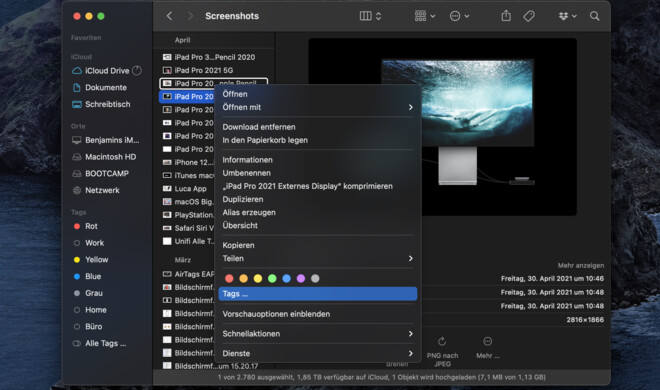 Dateien markieren (Farben &amp; Tags)