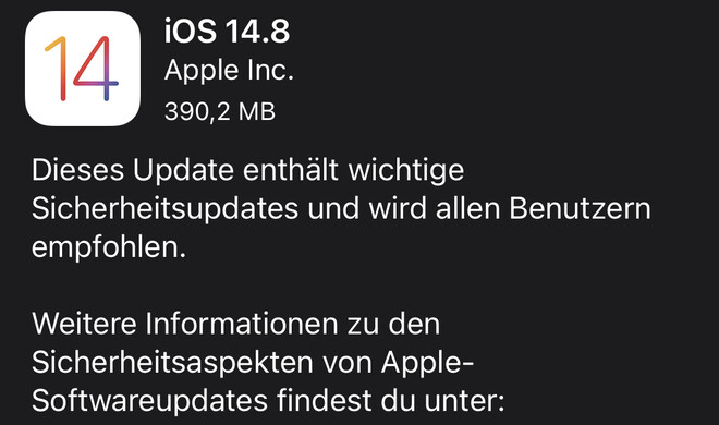 iOS 14.8 ist da.