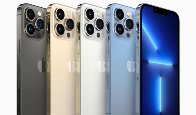iPhone 13 Pro und iPhone 13 Pro Max kommen in vier fantastischen Farben: Graphit, Gold, Silber und Sierrablau.
