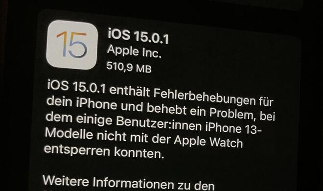 IOS 15.0.1 ist da