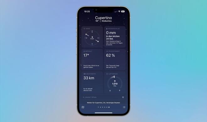 Die Wetter-App bedient sich für viele Informationen bei Dark Sky