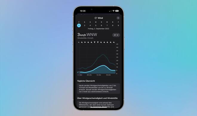 In der Wetter-App erfährst du zusätzliche Details zum Wind