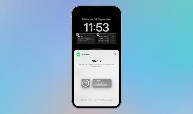 Auf dem Sperrbildschirm kannst du auch den Ladestand deiner AirPods einsehen