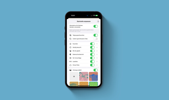 Für jede Tabgruppe kannst du eine eigene Startseite entwerfen