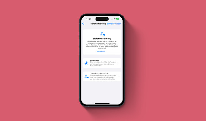 Sobald du diesen Bereich geöffnet hast, hast du jederzeit oben rechts die Möglichkeit, ihn schnell zu verlassen. Die App wird sofort geschlossen und auf den Anfangszustand zurückgesetzt.