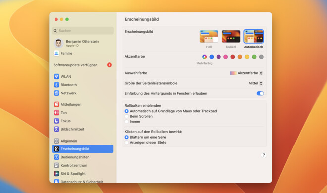 Das Erscheinungsbild hat in den Systemeinstellungen weiterhin ein eigenes Menü