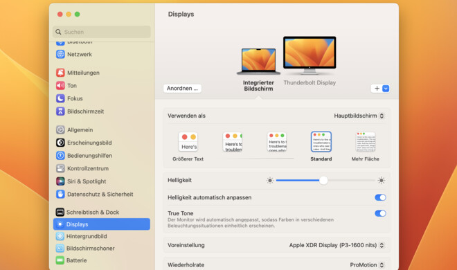 Etwas anders als am iPhone kannst du am Mac deutlich mehr Displayeinstellungen vornehmen