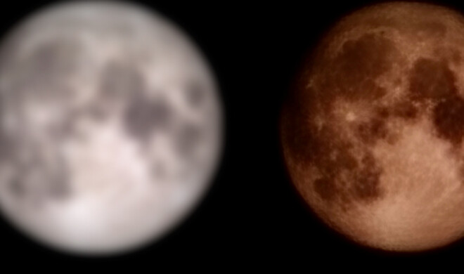 Links der Fake-Mond von ibreakphotos, rechts ist das, was Samsung daraus machte.