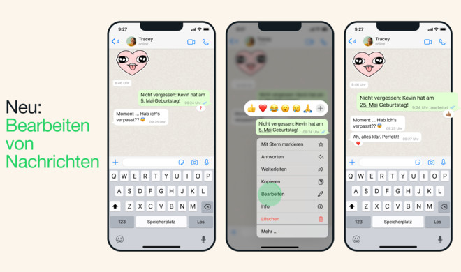 Jetzt lassen sich auch WhatsApp-Nachrichten nachträglich bearbeiten