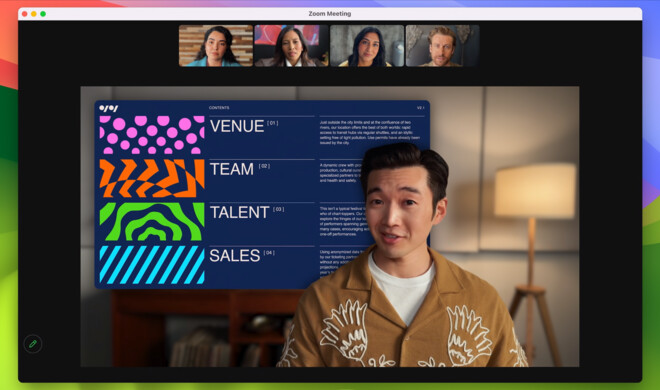 macOS Sonoma lässt dich vor deinen geteilten Bildschirm treten