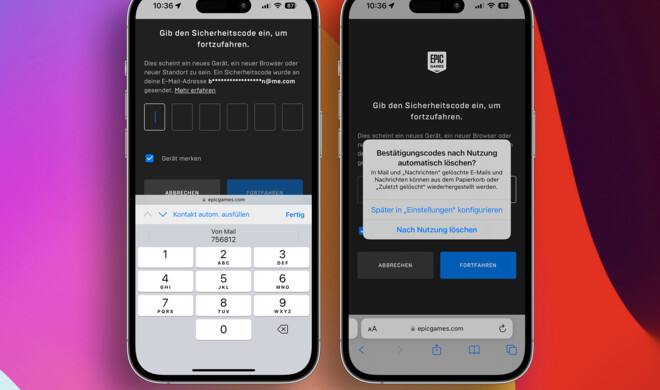 Safari kann in iOS 17 auch Zwei-Faktor-Codes aus Mails einfügen und die Nachricht direkt löschen.