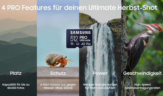 Mit der microSD PRO Ultimate von Samsung sind Sie optimal vorbereitet für den Foto-Herbst.