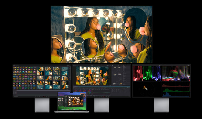 Am MacBook Pro mit M3 Max lassen sich einige hochauflösende Displays anschließen.