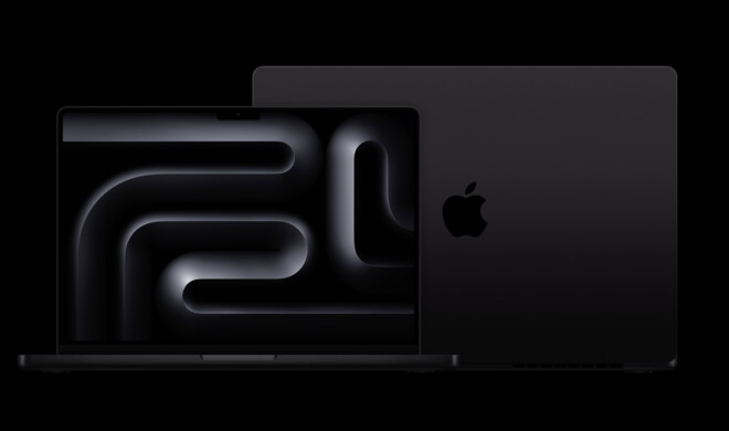 Das MacBook Pro ist auch in Space Schwarz verfügbar, wenn du ihn mit einem M3 Pro oder M3 Max ausstattest.