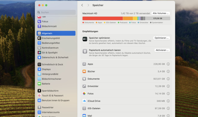 Bereits in macOS ist die Möglichkeit hinterlegt, sich Inhalte der Festplatte grafisch anzeigen zu lassen.