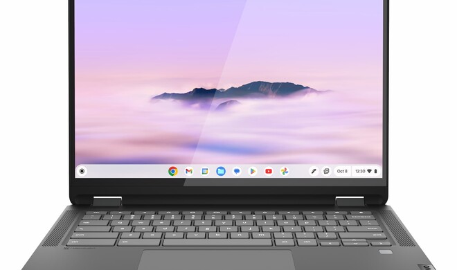 Ein klares Design in „Sturmgrau“: Das Lenovo Ideapad Flex 5i Chromebook Plus versprüht eine dezente Professionalität – und verbaut viel Hartplastik. Angenehm ist das üppige Touchpad. Die Lautsprecher strahlen nach oben ab, sind aber...