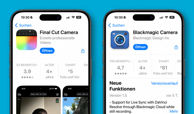 Neu im App Store die Final Cut Camera im Vergleich zur länger verfügbaren Blackmagic Camera