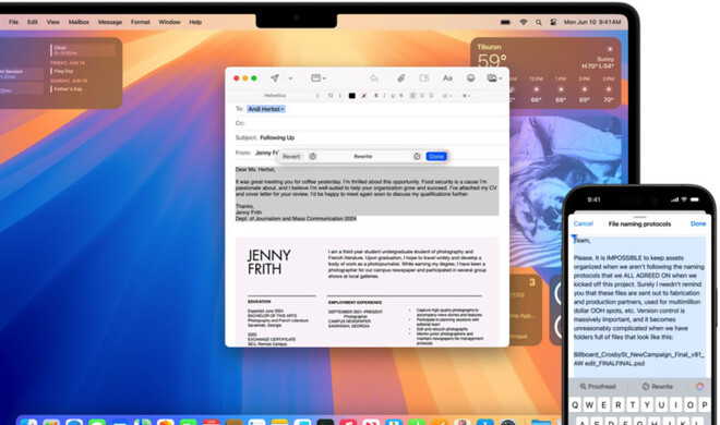 Textfunktionen von Apple Intelligence auf dem Desktop und iPhone