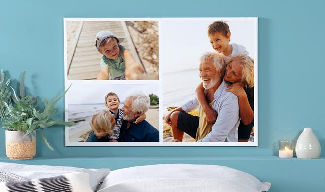 Erstellen Sie Fotoleinwände wahlweise mit einem Fotomotiv Ihrer Wahl oder erstellen Sie hierfür eine attraktive Foto-Collage. Nicht nur für Familienfotos sind Collagen eine interessante Alternative.