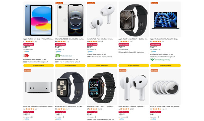 Auch am diesjährigen Prime Day bietet Amazon Rabatte für Apple Produkte