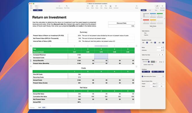 Das Experimentieren mit Vorlagen ist eine hervorragende Möglichkeit, sich mit Numbers vertraut zu machen.