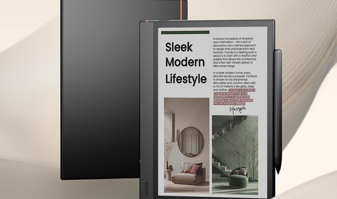 Das Note4 C von Boox bringt Farbe ist das üblicherweise schwarz-weiße E-Ink-Display.