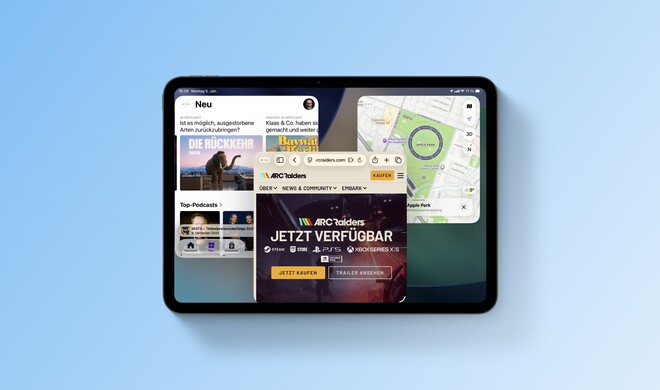 Mit dem neuen Fenster-Modus können Sie mehrere App-Fenster gleichzeitig auf dem Bildschirm Ihres iPad öffnen.