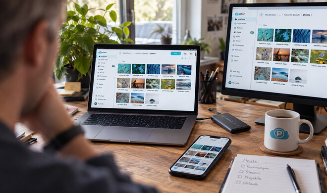 Am Mac starten, am iPhone betrachten und vom alten PC noch geschwind die Daten sichten - pCloud sorgt dafür, dass alles an einem Platz gespeichert wird.